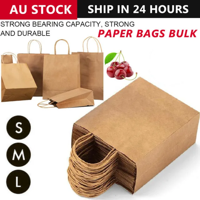 100X Bulk Kraft Paper Bags Gift Shopping Carry Craft Brown Retail Bag w/ Handles