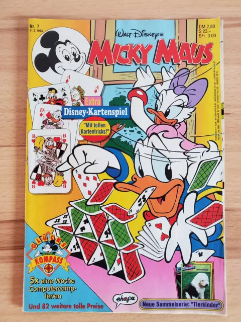 Micky Maus Heft 7 1993 mit Beilage Disney Kartenspiel, Sammelkarten, Tiersticker