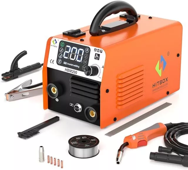 Hitbox 3In1 Gasless Mig Welder 200A 110V Mma Dc Igbt Inverter Mig Welder Arc