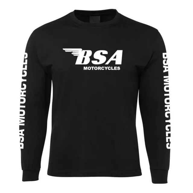 New Black BSA Motorbike Long Sleeve T Shirt 100% Cotton Size S -5XL