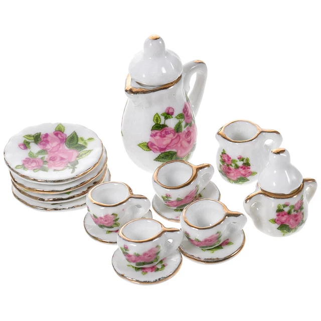 1 Set Miniatur Keramik Tee Set Mini House Tea Tasse Teekannen winziges Hauszubeh