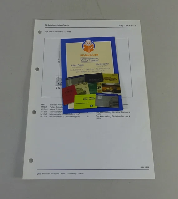 SCHALTPLAN MERCEDES-BENZ W124 Schiebe-Hebe-Dach Stand 09/1987 - ca. 03/