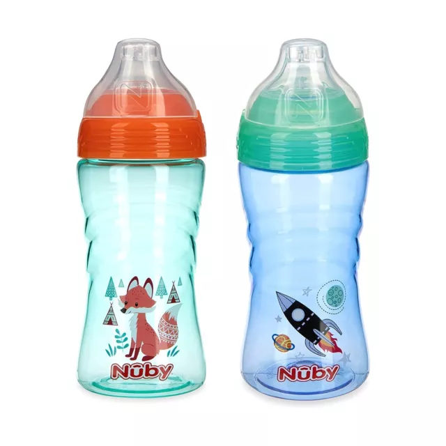 Nuby 2 Pack No Spill Printed Thirsty Kids No-Spill Sip-it Sport Cup with Soft...