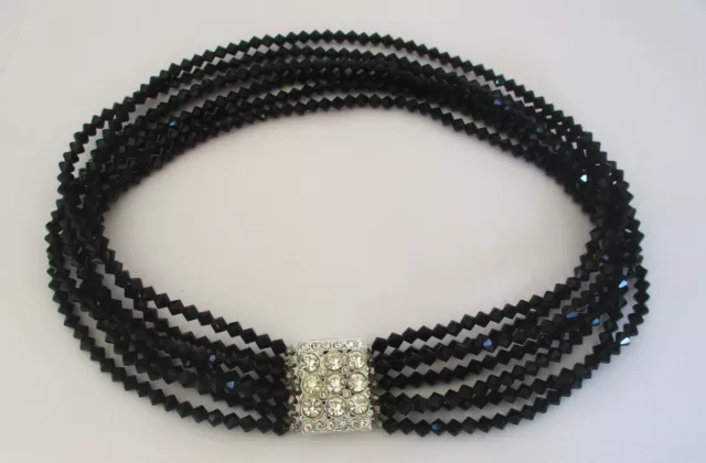 Vintage Jet-Black Glass Bead Choker Necklace