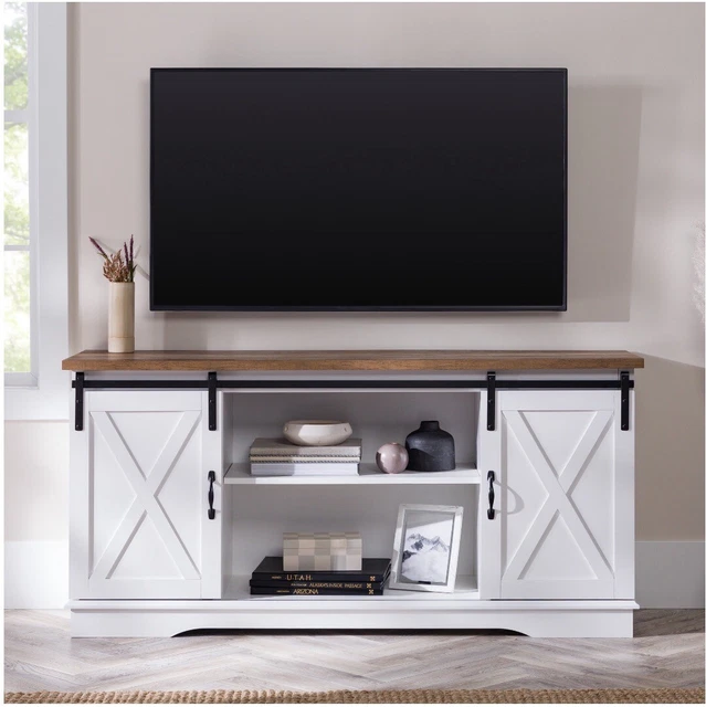 WOVEN PATHS FARMHOUSE Sliding Barn Door TV Stand 190.00 PicClick