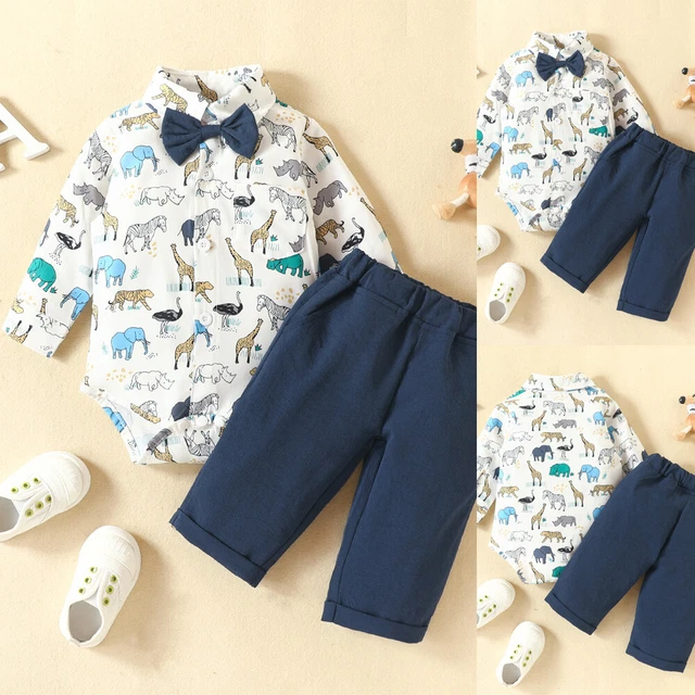 Newborn Baby Boys Gentleman Outfits Bow Romper Tops Pants Party Clothes Set UK