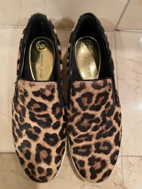 Michael Kors Keaton Calf Hair Leopard Print Slip-On Sneakers size 8