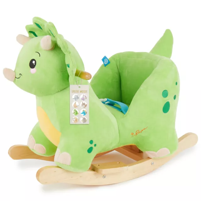 Schaukelpferd Plüsch Dino Schaukeltier 60 cm Baby Wippe Holz Spielzeug ab 9M