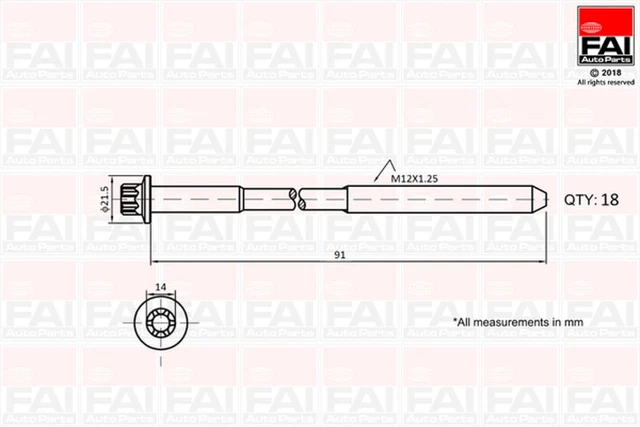 Set viti testata cilindro FAI AutoParts B2101 M12 x 1,25 per Mitsubishi L200 16 V