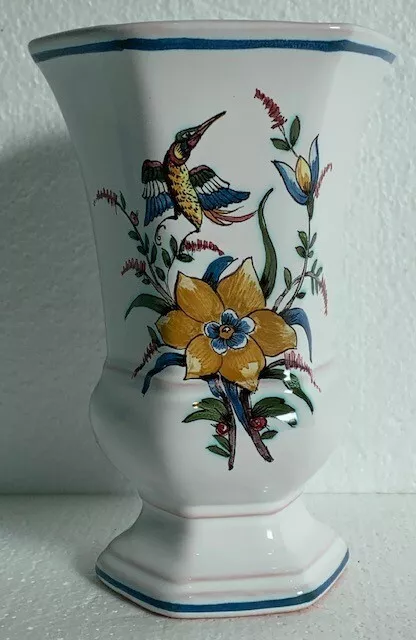 Vase Faience Moustiers Decor Floral Poisson Aile Inscte Signe Lallier