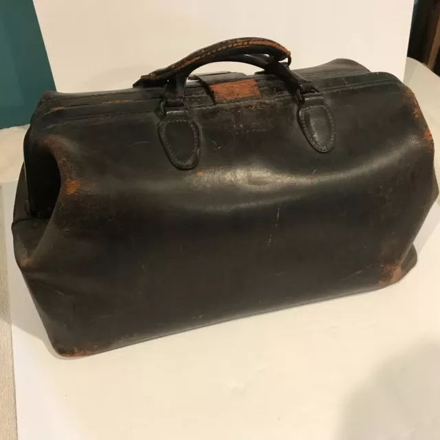 VINTAGE- Antique- Leather- Doctors Medical Bag-