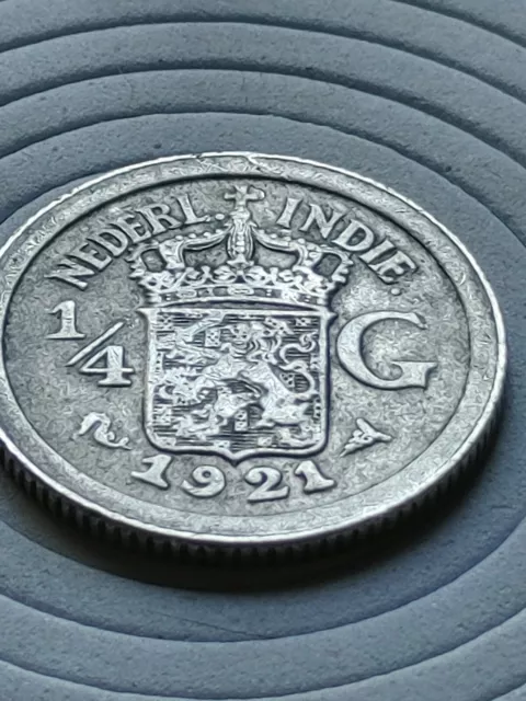 XF  1921 Netherlands DUTCH Indies,  .720 Silver 1/4 Gulden w  HOLDER 20mm