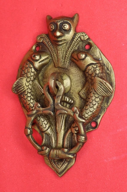 Bat with Fish Carved Antique Vintage Style Handcrafted Brass Door Knocker Bell