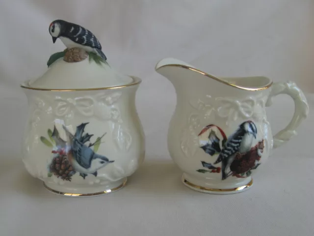 Lenox Winter Greetings Covered Sugar Bowl & Creamer **MINT