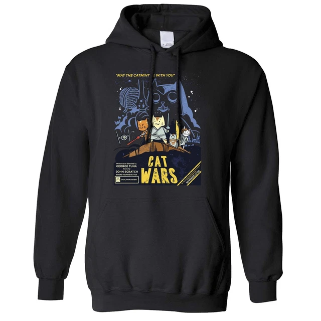 Cat Wars Hoodie Funny Star Parody Movie Poster Joke Hooded Jumper