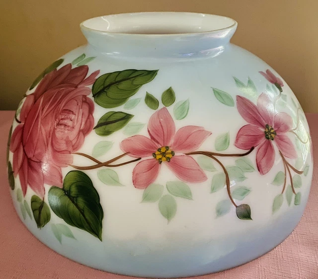 Vintage Antique Hand Painted Flower Milk Glass Lamp Shade EC XL BEAUTIFUL!! 4