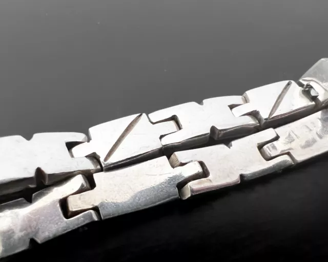 37g Vtg Heavy Block Puzzle Panel Modernist Link Design Hinged Sterling Bracelet