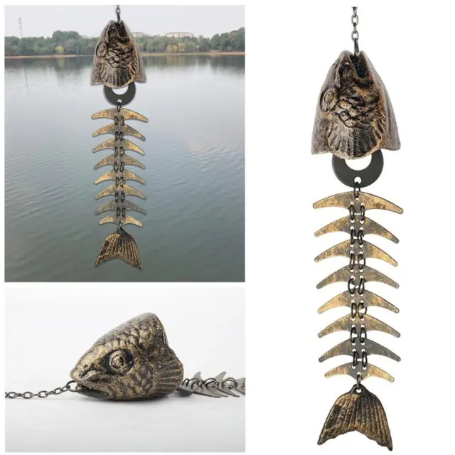Creative Cast Iron Fish Bone Shape Wind Chimes Lucky Bell Hanging