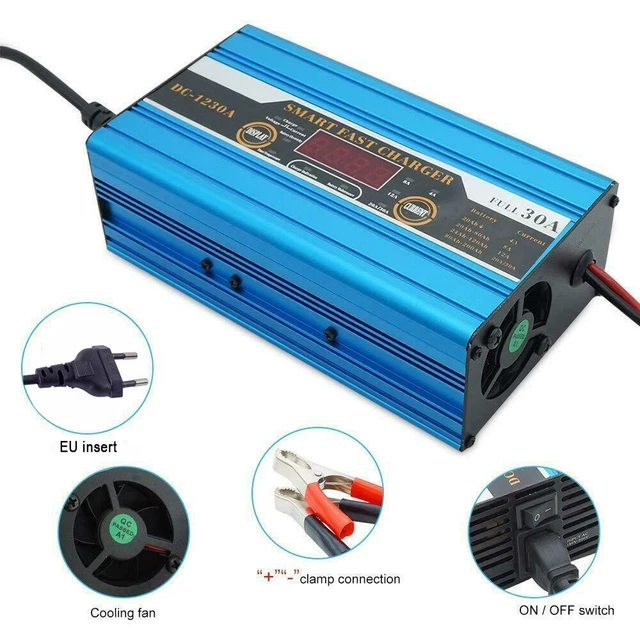 Chargeur De Batterie Intelligent Auto 12V 30A avec Écran LCD, pour Voiture/Moto