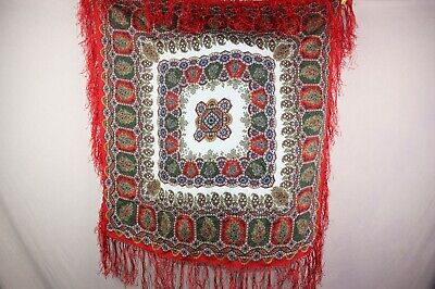 Vintage Scarf wool style shawl ukrainian indian gypsy folk paisley floral 2112