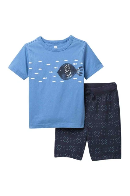 Tea Collection Infant 6-9M Boys 2 Pc School of Fish T-Shirt Shorts Outfit Set