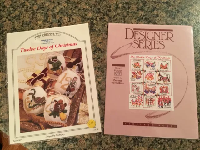 Set of 2 - Cross Stitch Pattern - 12 Days Sampler and 12 Days Ornaments - NEW