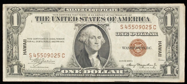 1935 A Silver Certificate $1 Dollar WW2 Hawaii Emergency Issue Note Item#J9687