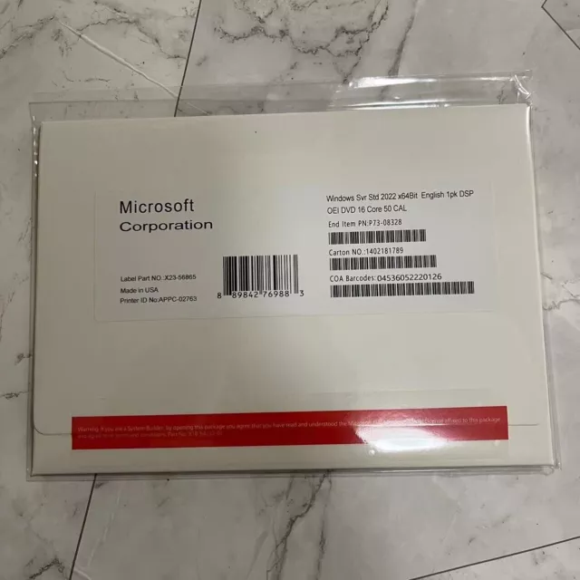 Microsoft Windows Server 2022 Standard 16 Core + 50 CALs (New Factory Sealed)