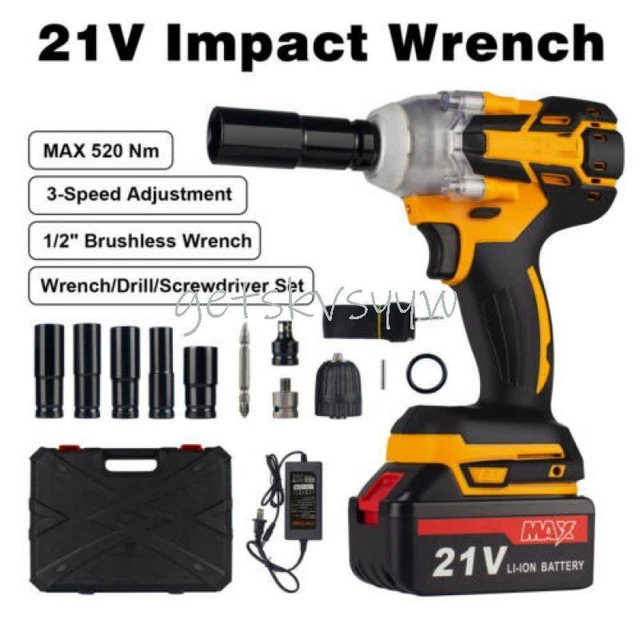 1/2" Cordless Impact Wrench 520Nm Driver Brushless Rattle Gun Socket Set UK