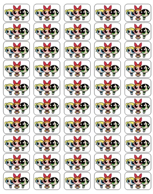 50 Powerpuff Girls Envelope Seals / Labels / Stickers, 1" by 1.5"