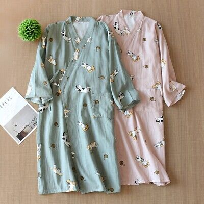Japanese Kimono Pajamas Summer 100% Cotton Gauze Nightgown SPA Yukata Homewear