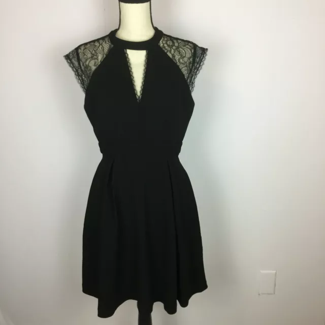 NWT BCBGeneration Fit & Flare Dress Size 8 Women Black Lace Short Sleeve Bustier