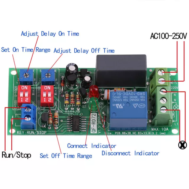 Cycle Delay AC 110V 120V 220V 230V Timing Timer Relay Switch Turn ON/OFF Module