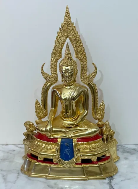 Gorgeous Large Gold Color Thailand Brass Statue Of An Enshrined Buddha