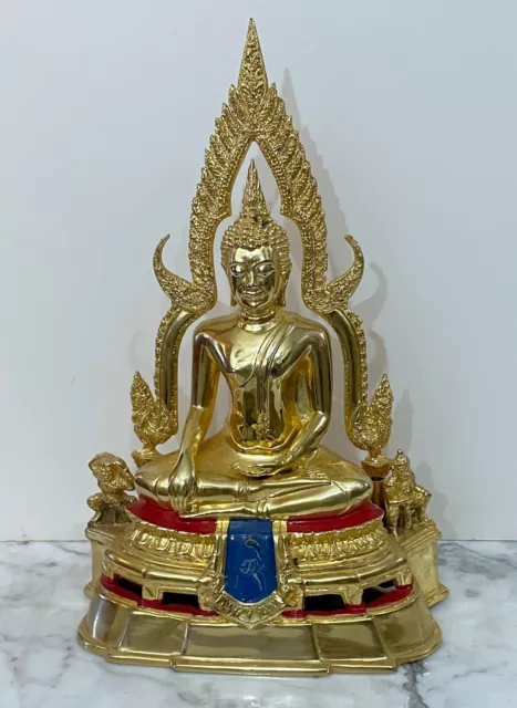 Gorgeous Large Gold Color Thailand Brass Statue Of An Enshrined Buddha