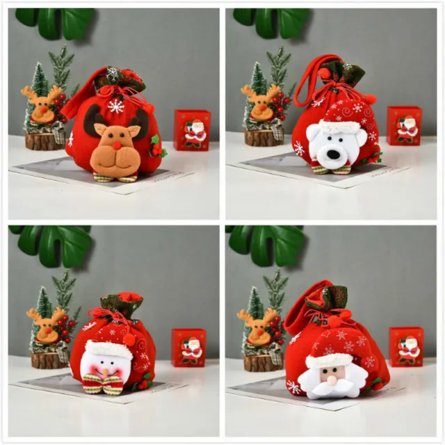 2 X 3D Weihnachten Kordelzug Beutel Süßigkeiten Geschenk Verpackung Tasche Lager