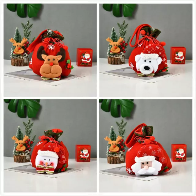 2 X 3D Weihnachten Kordelzug Beutel Süßigkeiten Geschenk Verpackung Tasche Lager