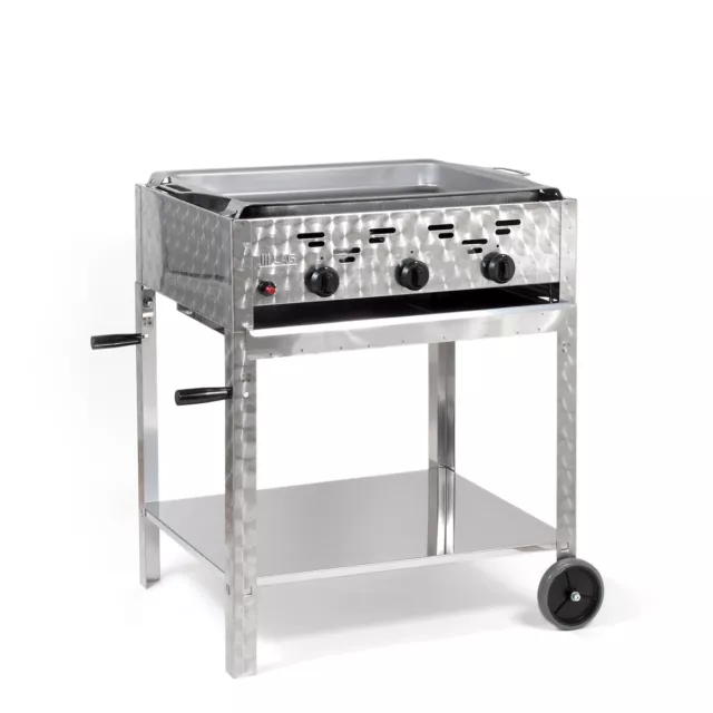 Gasbräter fahrbar Gasgrill 3-flammig 11kW Edelstahl-Brenner BBQ Neu P3FB