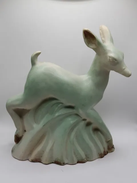 Vintage 1940s Niloak Pottery Turquoise Deer Planter Vase  Brown Highlights 3