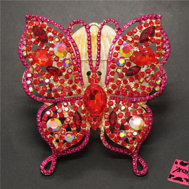 New Fashion Women Red AB Bling Beautiful Butterfly Crystal Charm Brooch Pin