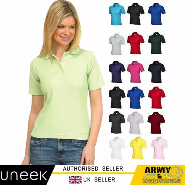 Uneek Ladies Polo Shirt Sizes 8-22 Womens Casual Tee Classic Fit Plain Workwear