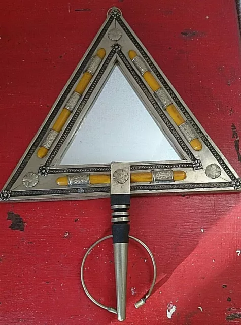 Ancien Tres Jolie Miroir Glace Orientale Cadre Aluminium 1970 Maroc