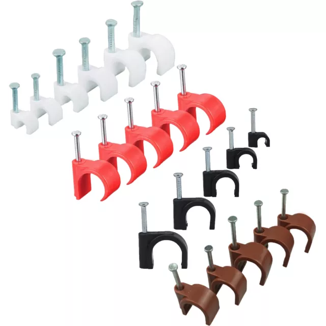 Round Black White Brown Red Cable Clips Nail Plugs 3 - 5mm to 14 - 19mm Fixings