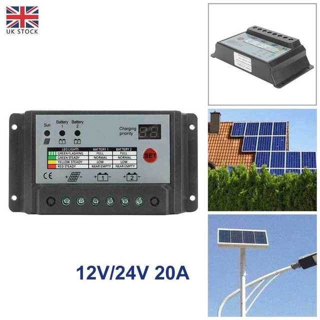 SOLAR CHARGE CONTROLLER Batteries Panel Dual Battery Regulator For 12V