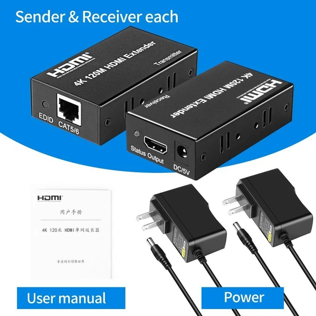 FOR PS4 CAT5 6 Audio Kit Over Ethernet 4K HDMI Extender 120M RJ45