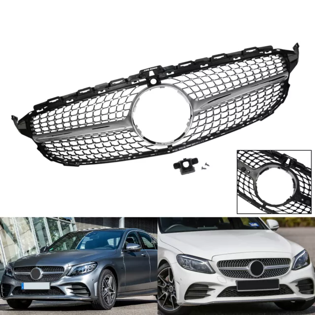 für Mercedes Benz C W205 2014-2018 Chrom Kuhlergrill Diamant Mit Kameraloch