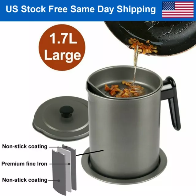 Bacon Grease Saver with Strainer,1.7L Kitchen Grease Container Fat Separator  for