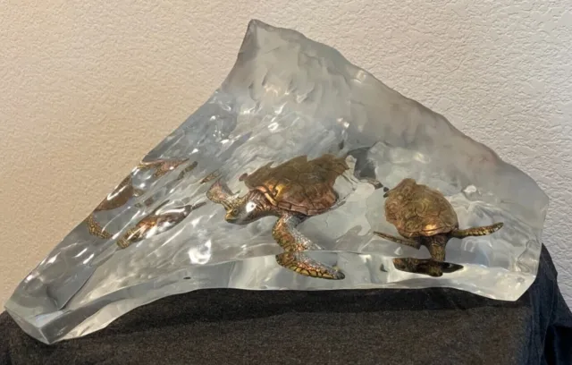 Limited Edition Wyland "Sea Turtle Below" lucite sculpture