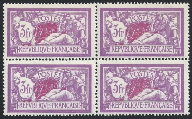 1927 FRANKREICH - Nr. 280 3 Francs Flieder und Karmin **(3)/MH(1) 4ER-BLOCK