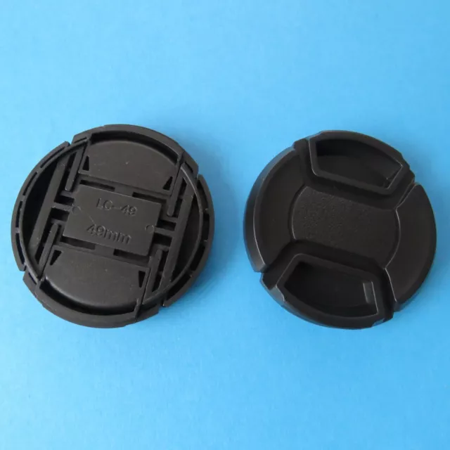 2 X 49mm Centre Pinch Front Lens Cap Universal Snap-on for Nikon Canon Lenses